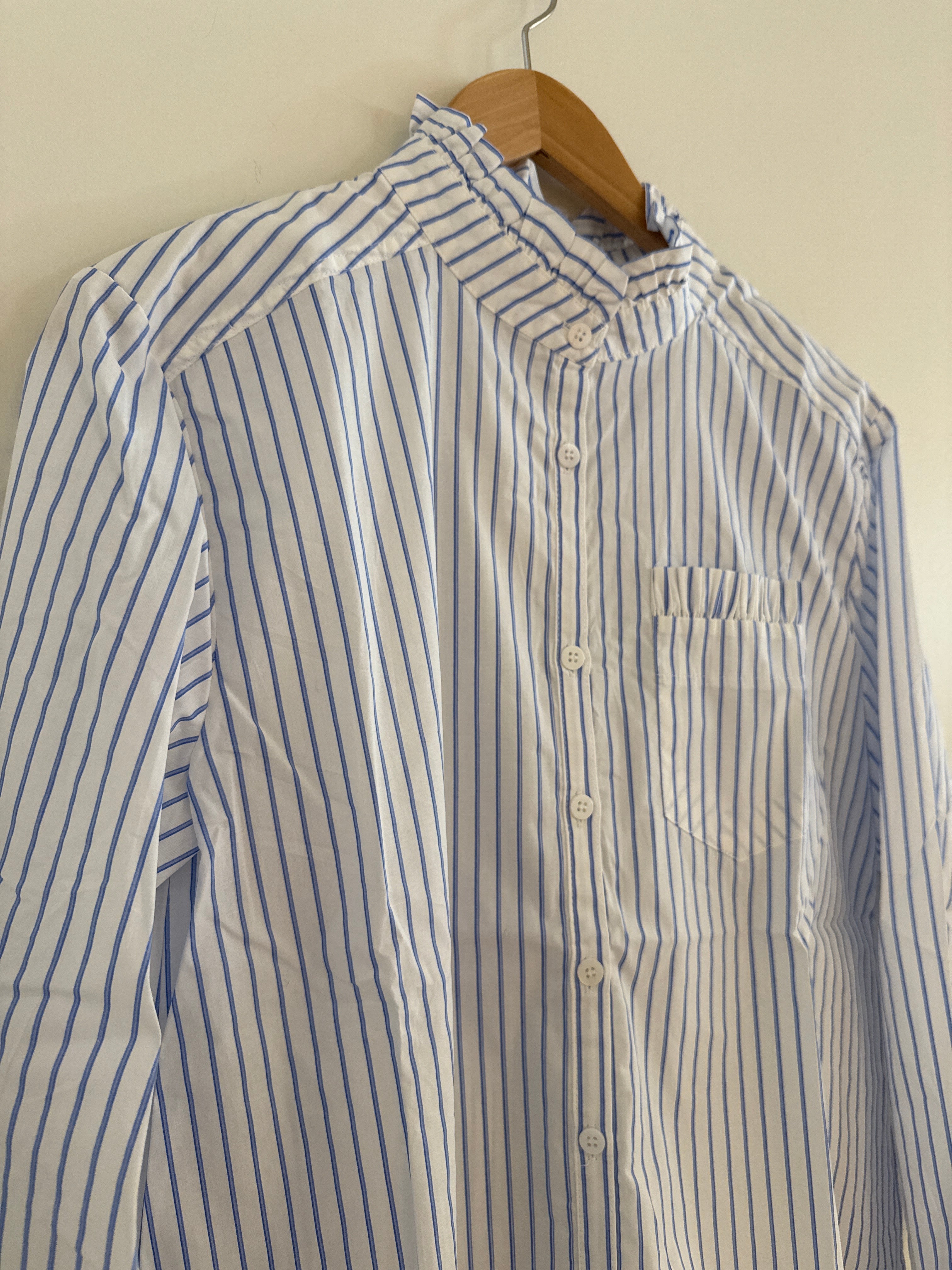 RR Striped Ruffle Neck Top Blue