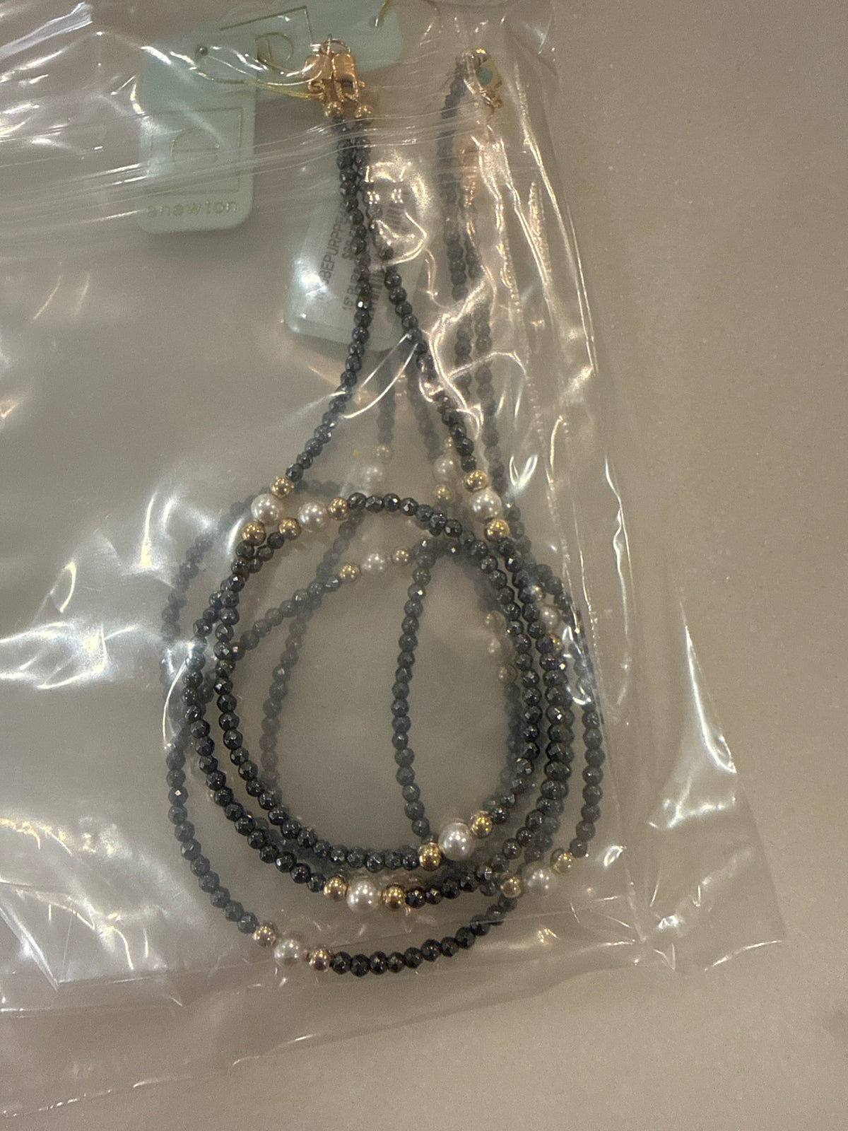 E Newton 15" Choker Necklace Purpose Pearl 4mm Faceted Hematite