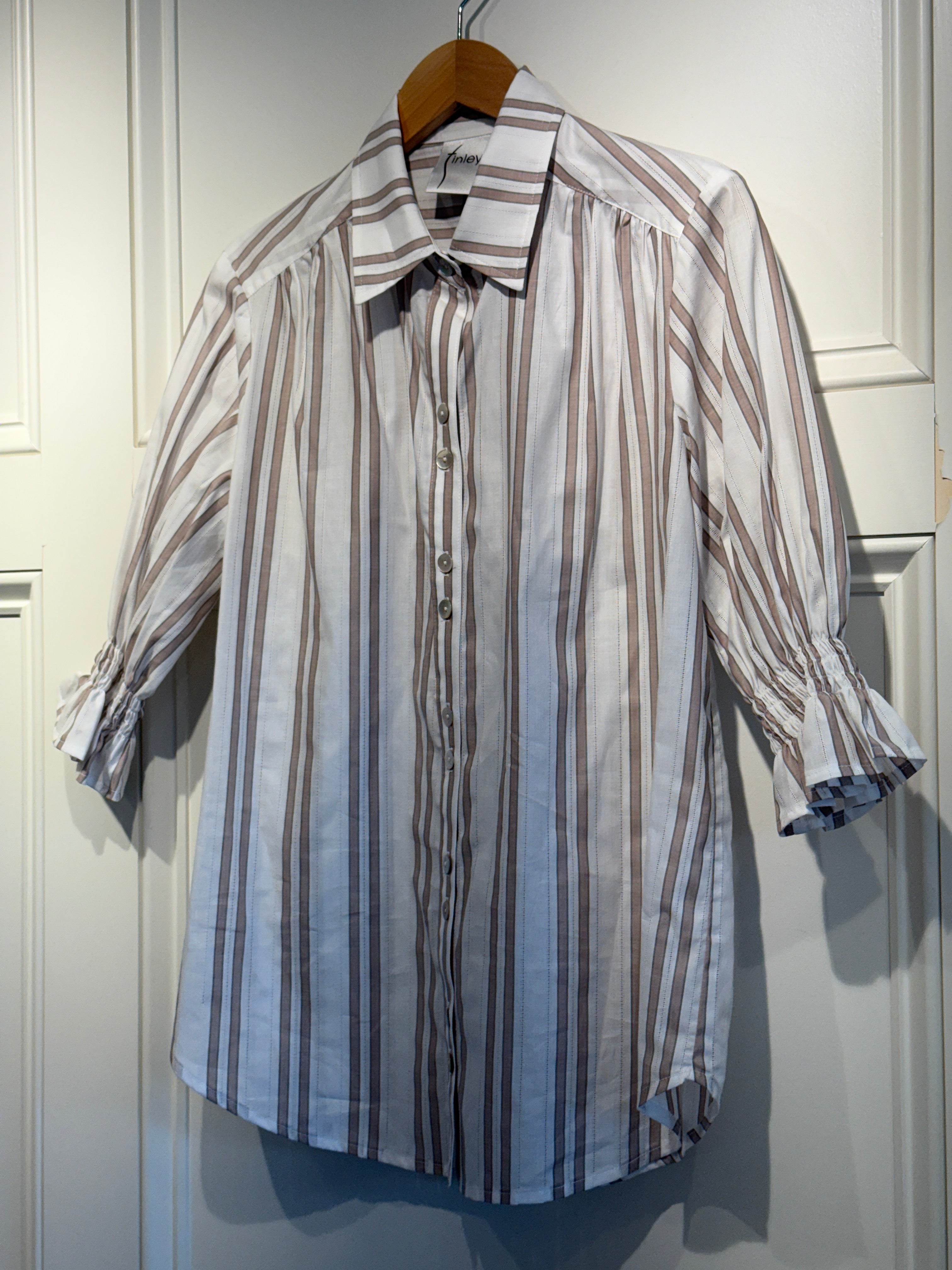 Finley Sirena Shirt Drop Needle Stripe White/Brown