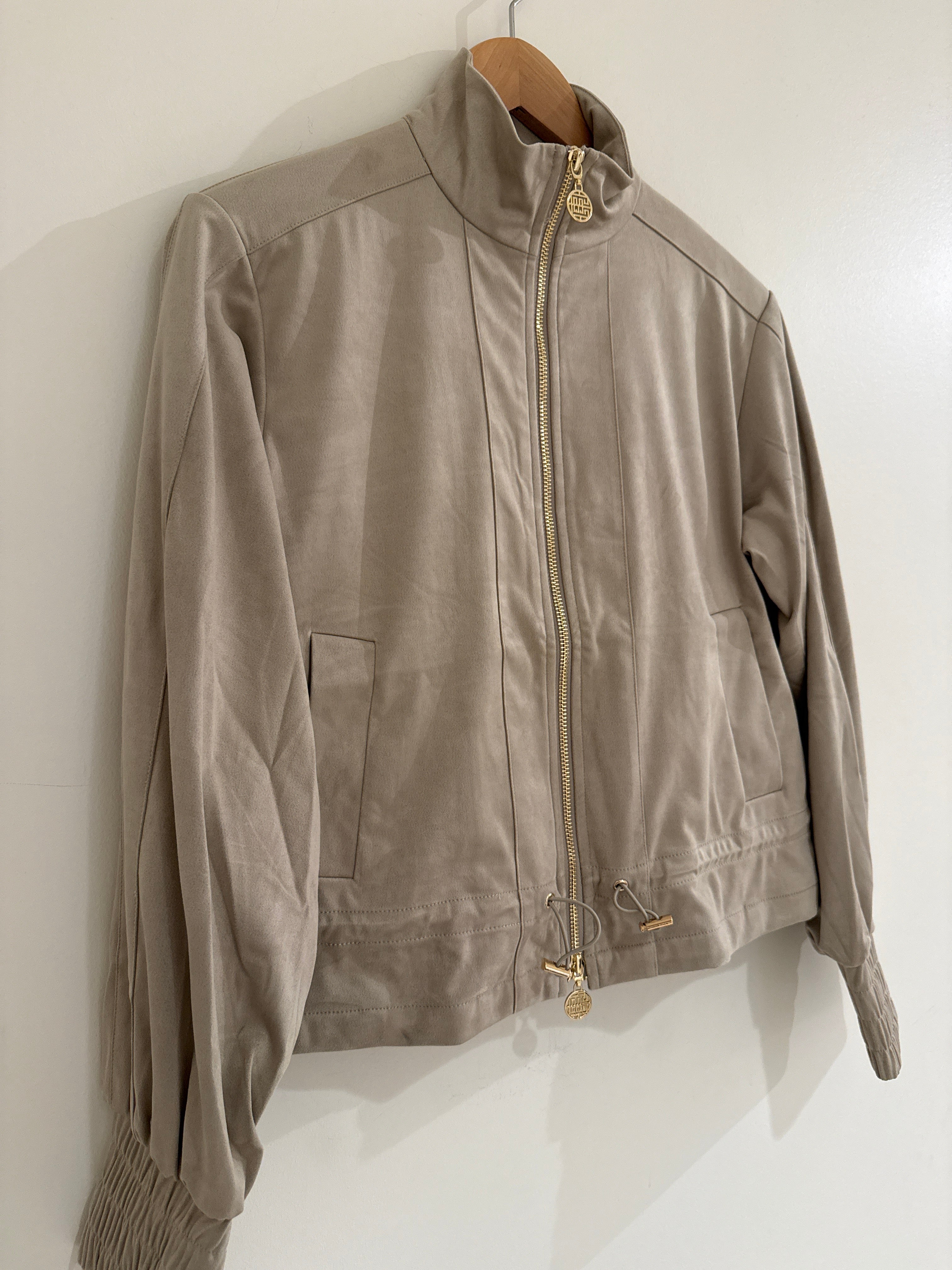 Emily McCarthy Bailey Bomber Dove Suede