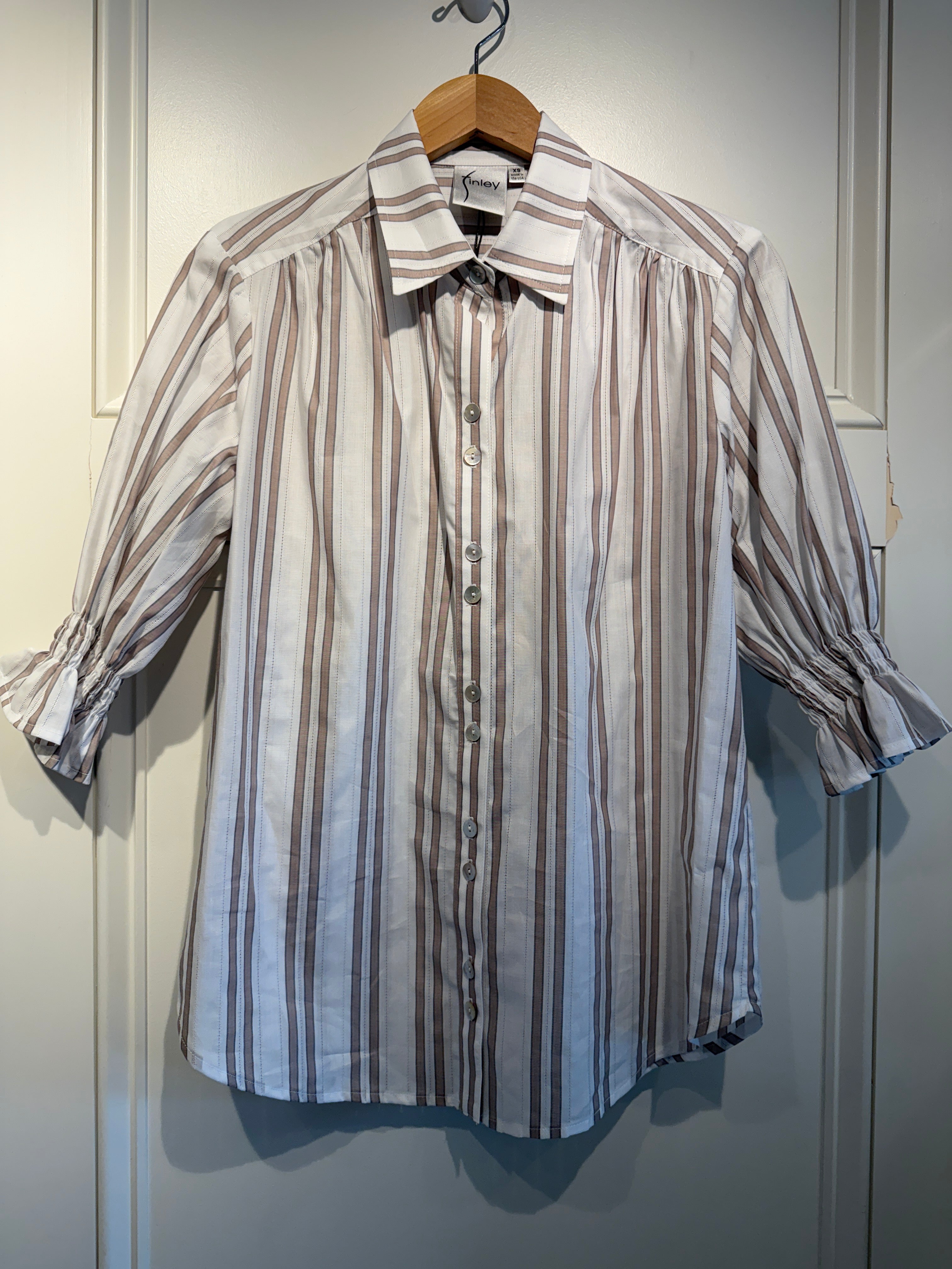 Finley Sirena Shirt Drop Needle Stripe White/Brown