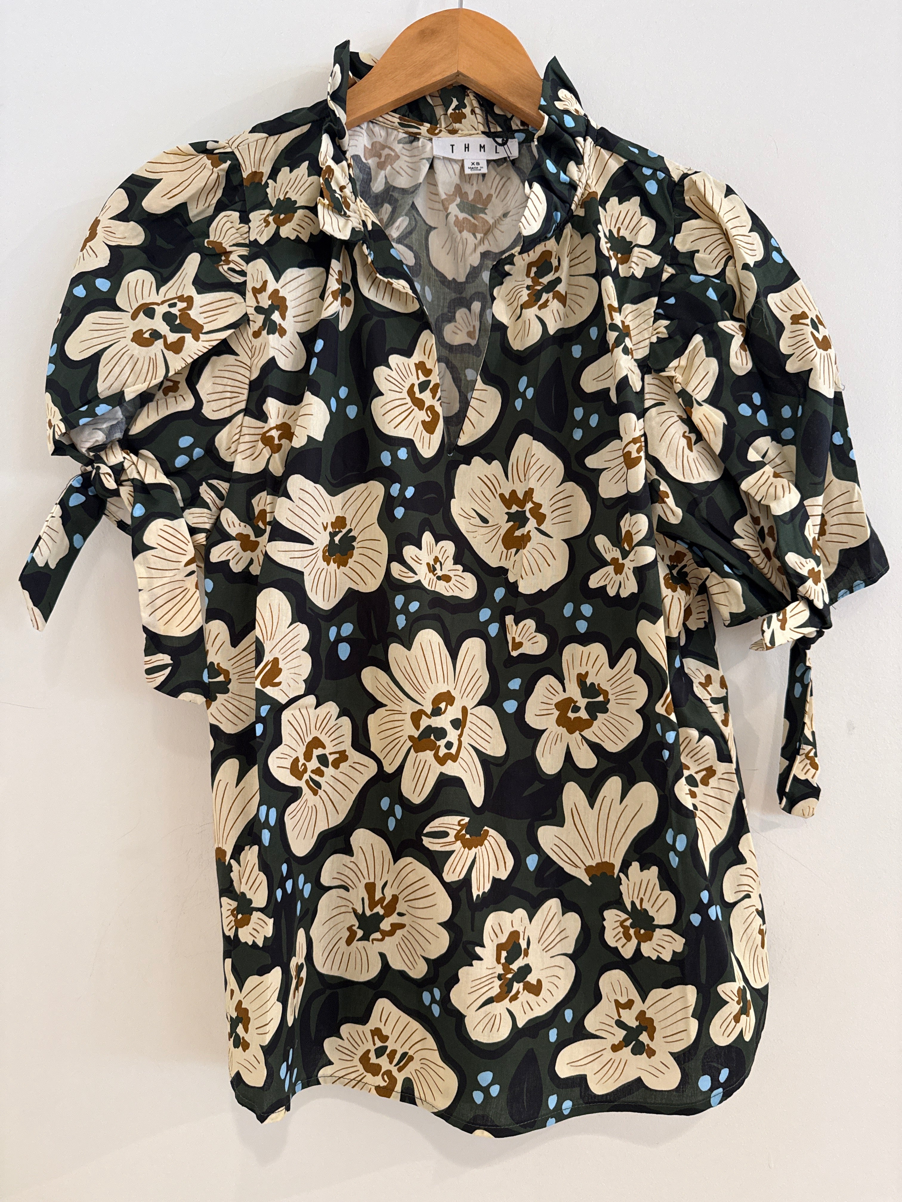 THML Floral Top With Tie Sleeves