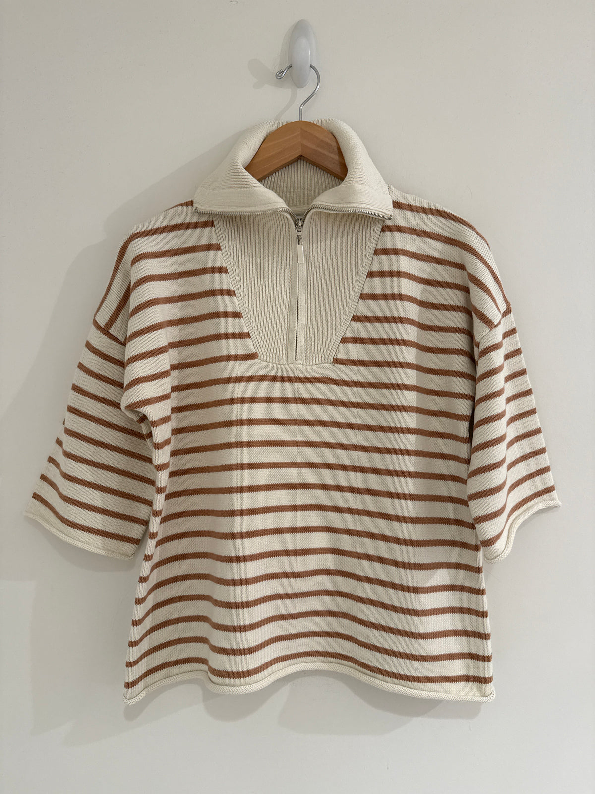 J Society Striped 1/4 Zip Sweater Cream & Camel