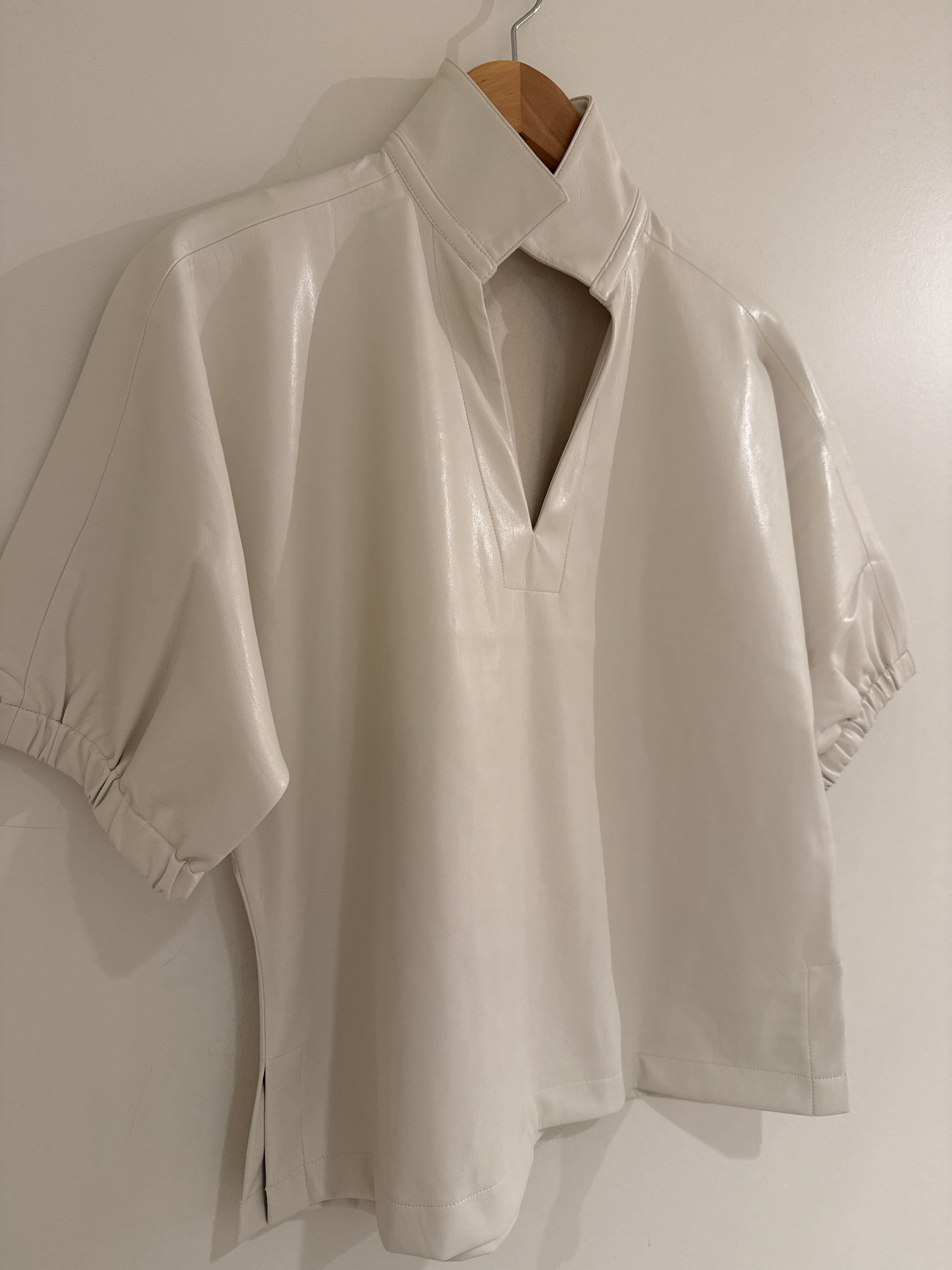 Emily McCarthy Faux Leather Poppy Top Carrara