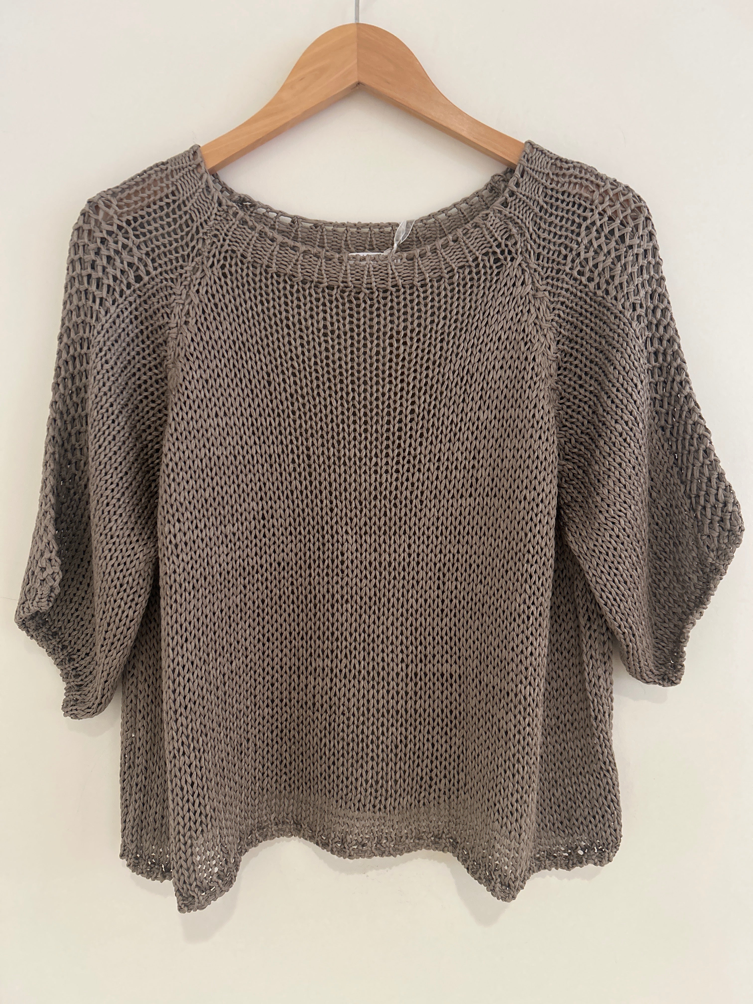 Suzy D Crochet Sweater Taupe