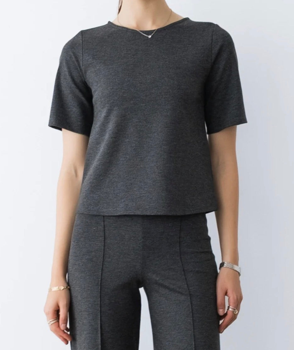 Ripley Rader Extended Length Short Sleeve Ponte Top Charcoal