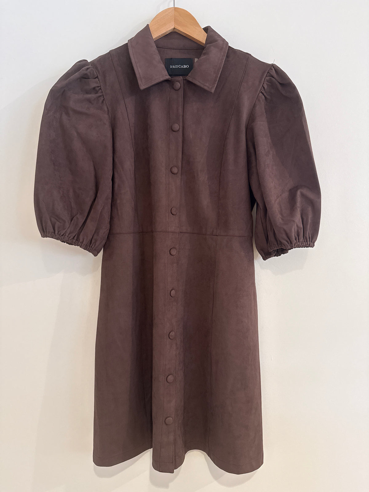 Dolce Cabo Suede Puff Shoulder Dress Coffee