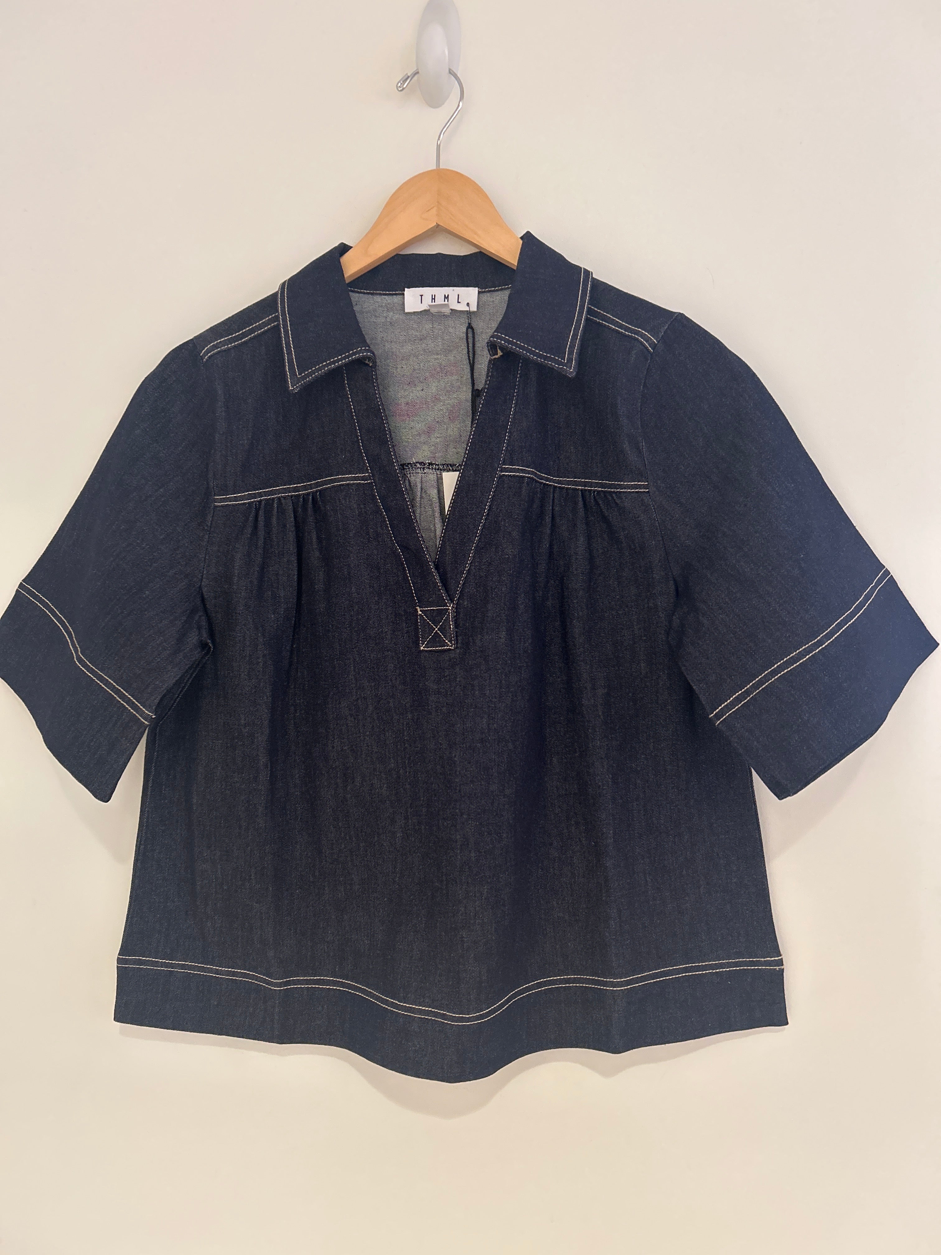 THML Denim V Neck Top