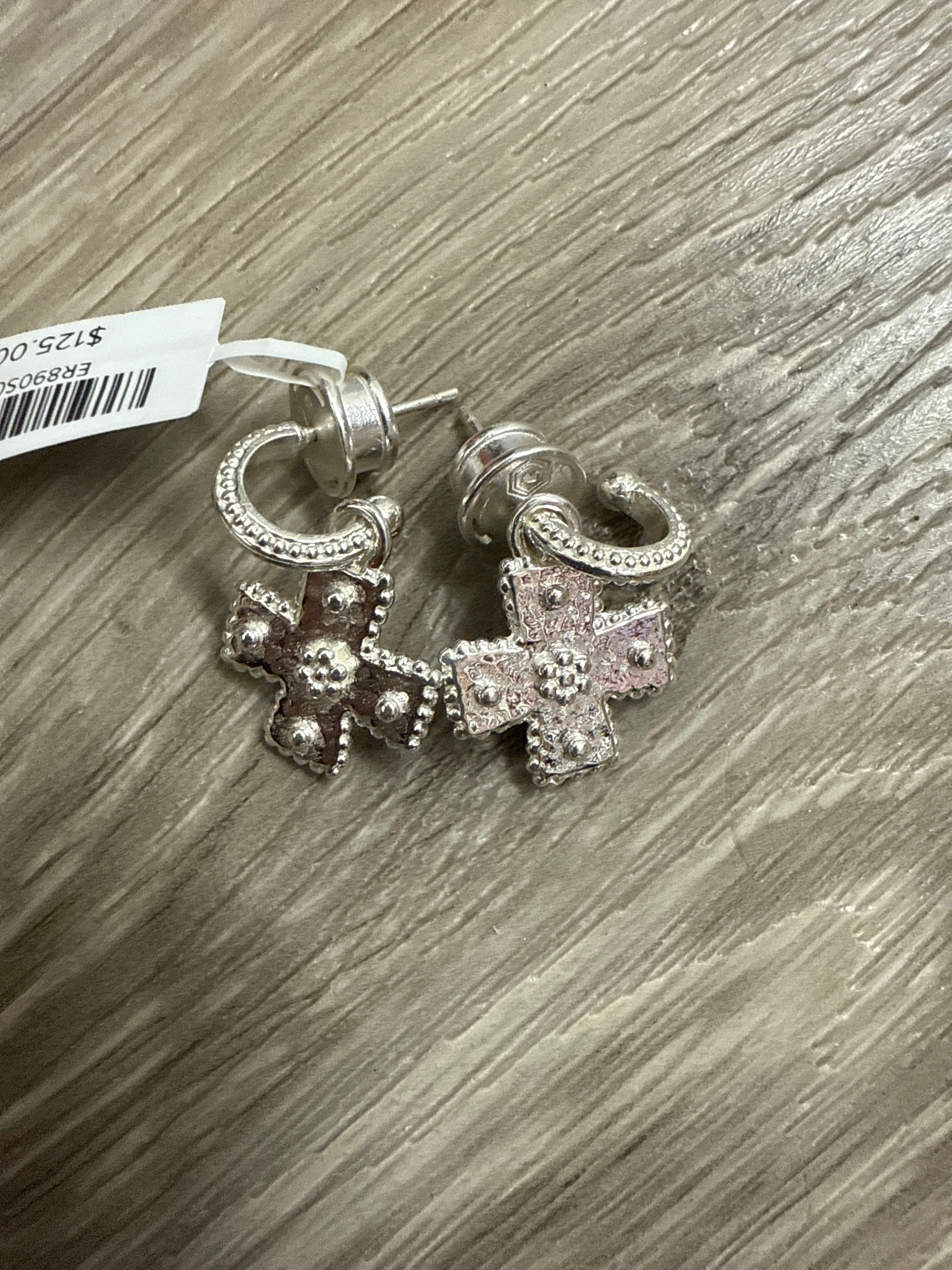 Julie Vos Wave Canterbury Hoop/Cross Charm Earring  Silver
