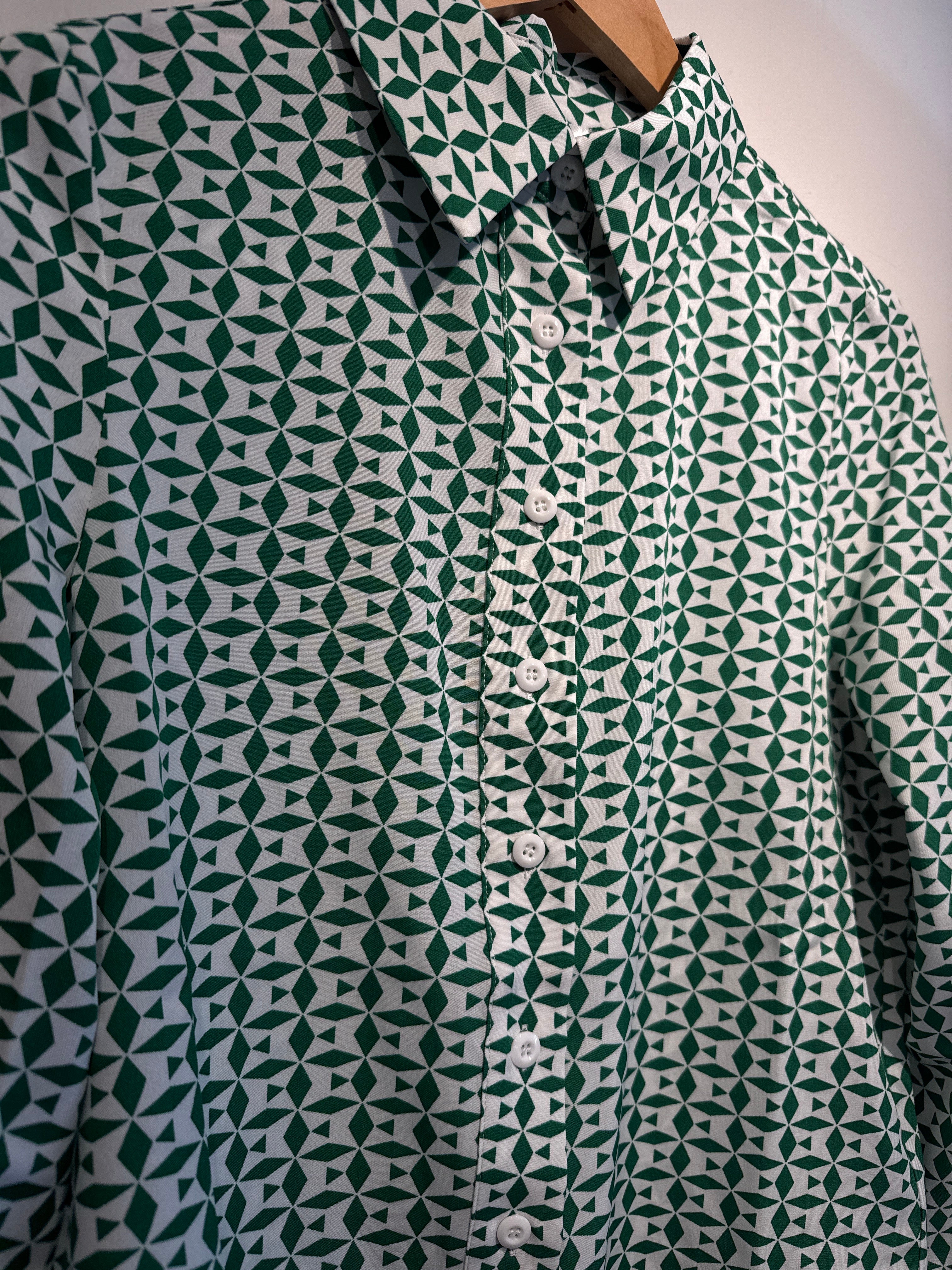 Anonyme Green & White Print Top