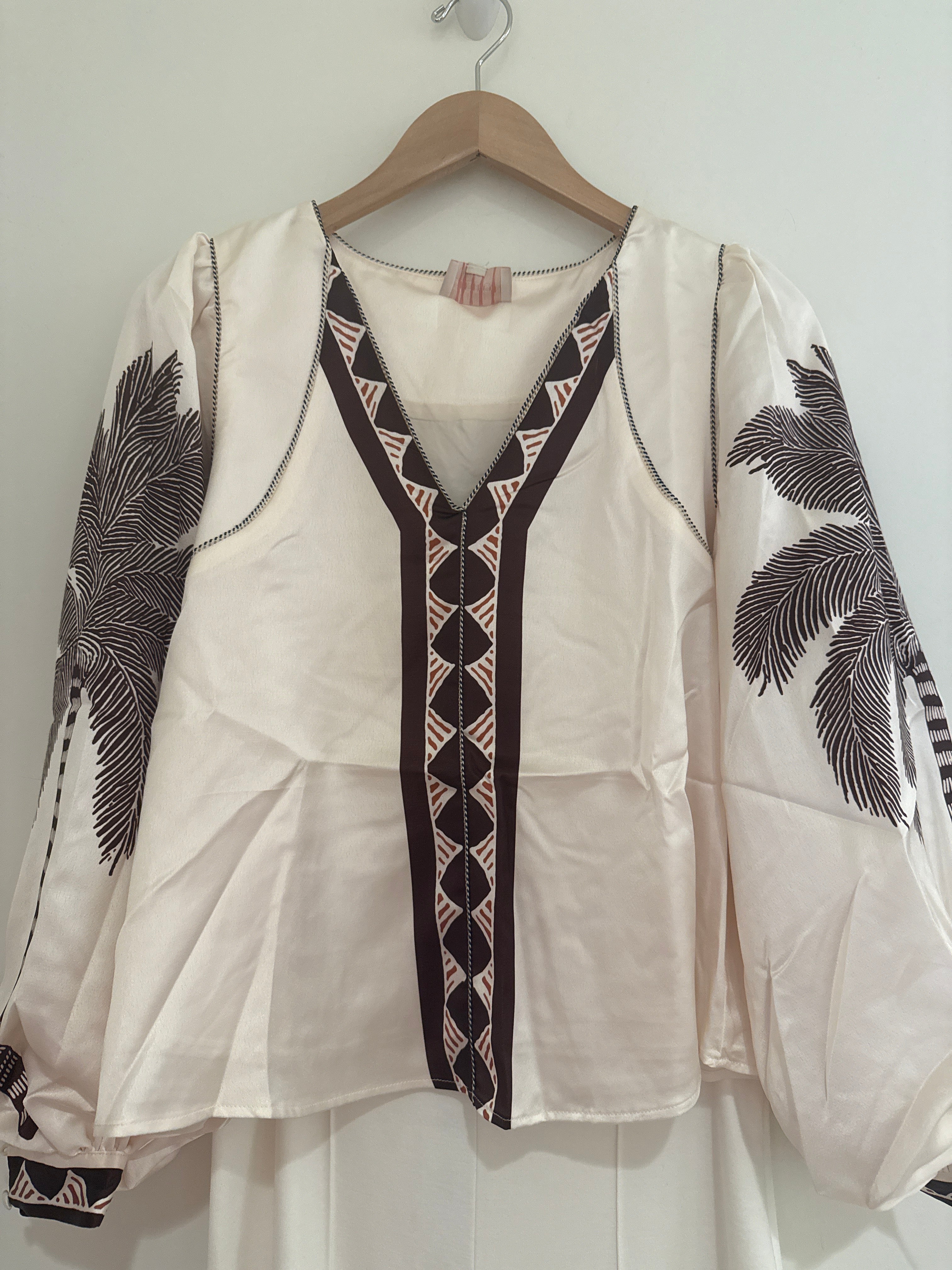 Palm Print Blouse Cream/Brown