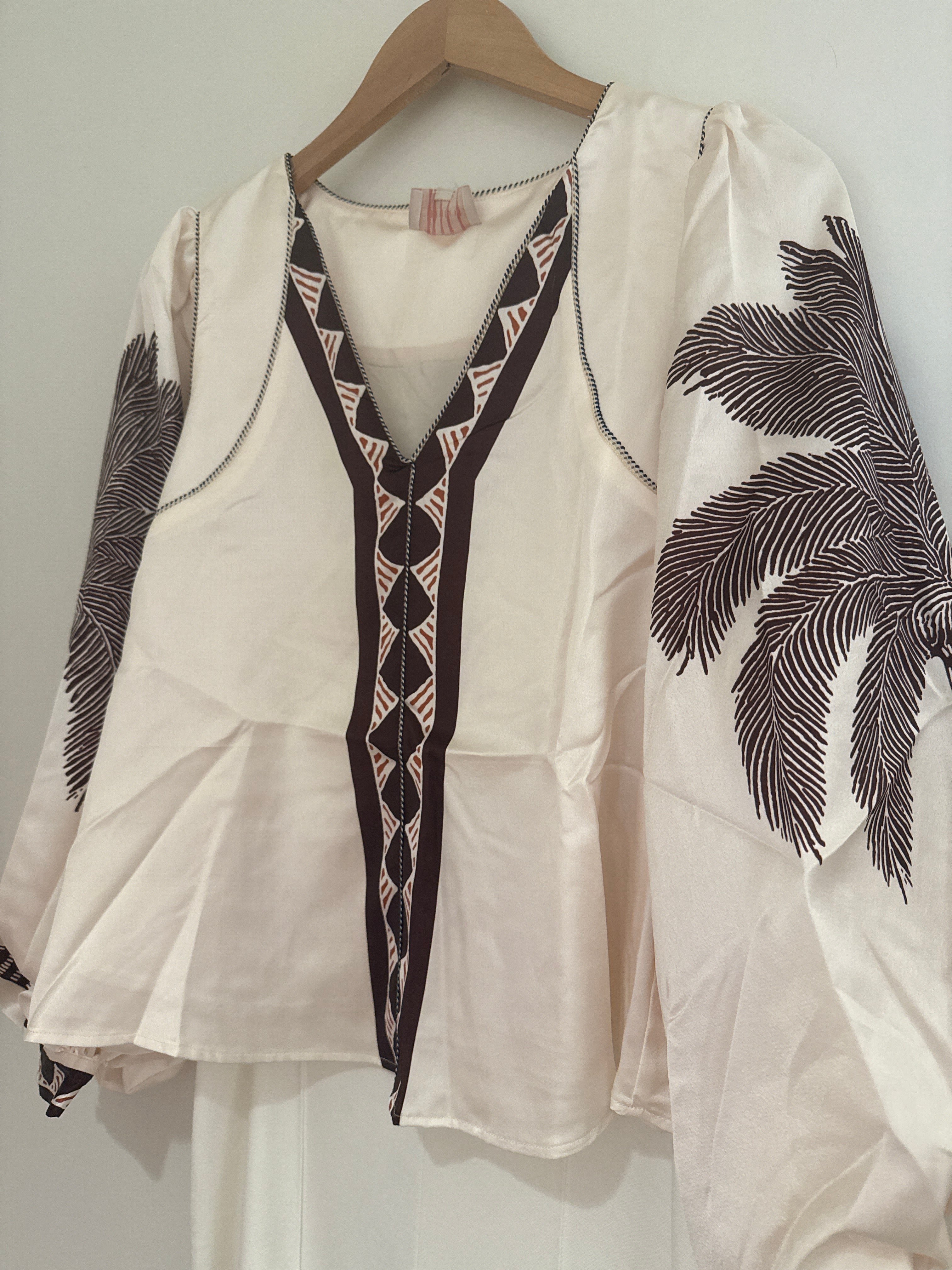 Palm Print Blouse Cream/Brown