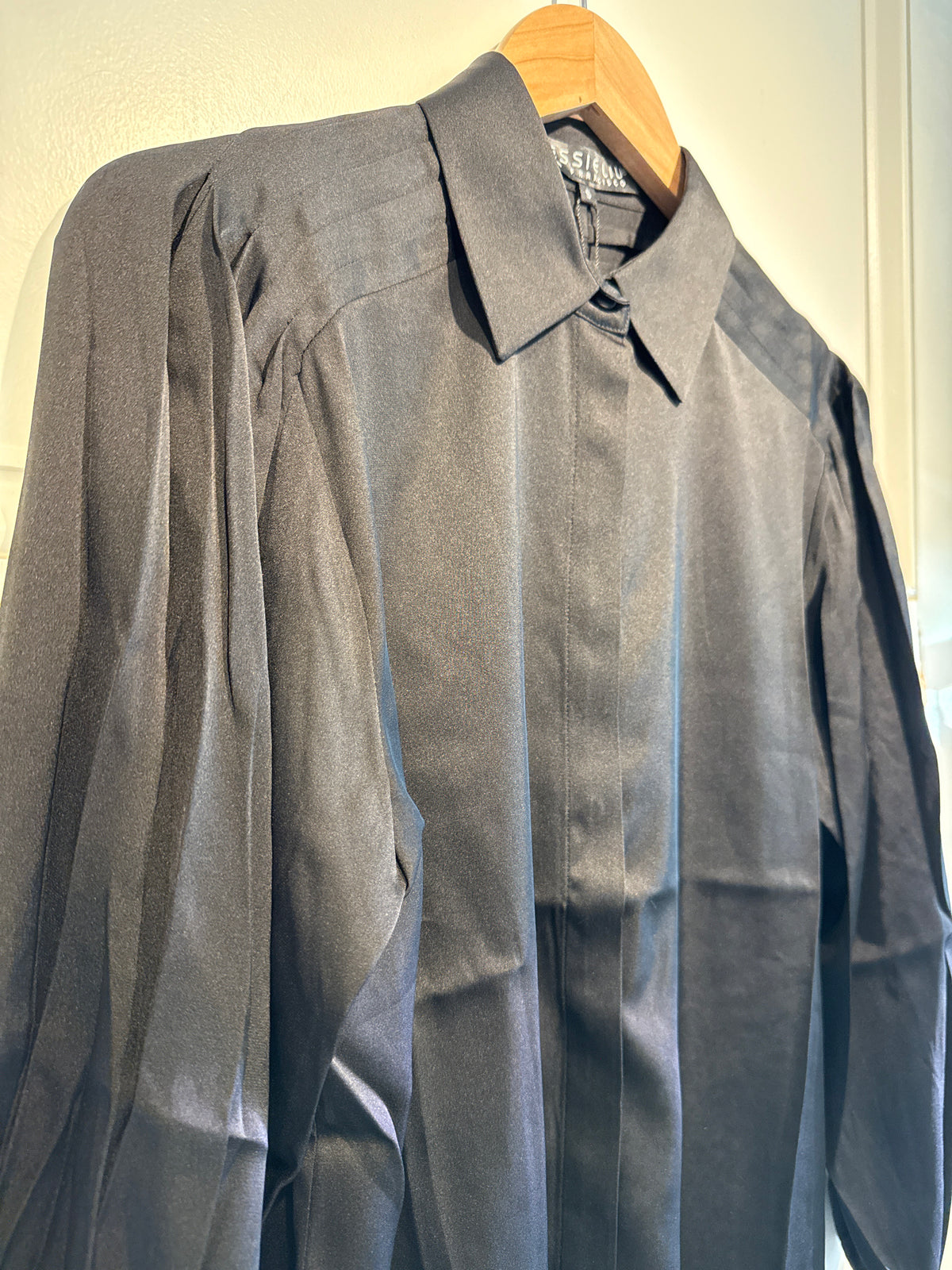 Jessie Liu Saddle Sleeve Silk Blouse With Tucked Details