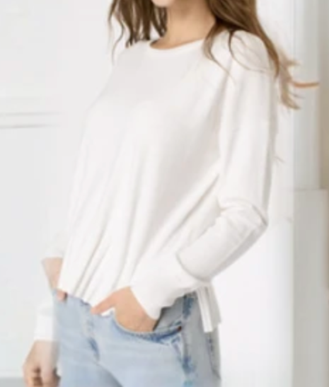 J Society Rib Bottom Crew Sweater White